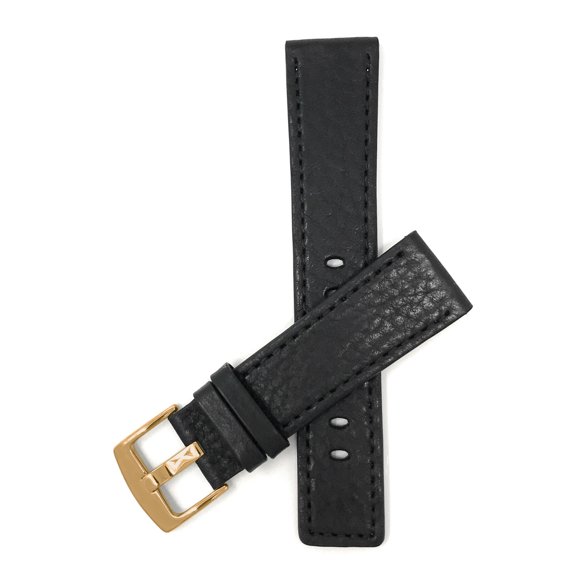 Bandini 22mm Mens Genuine Leather Watch Band Strap - Black - Alligator Pattern - Square Edged - Gold Buckle