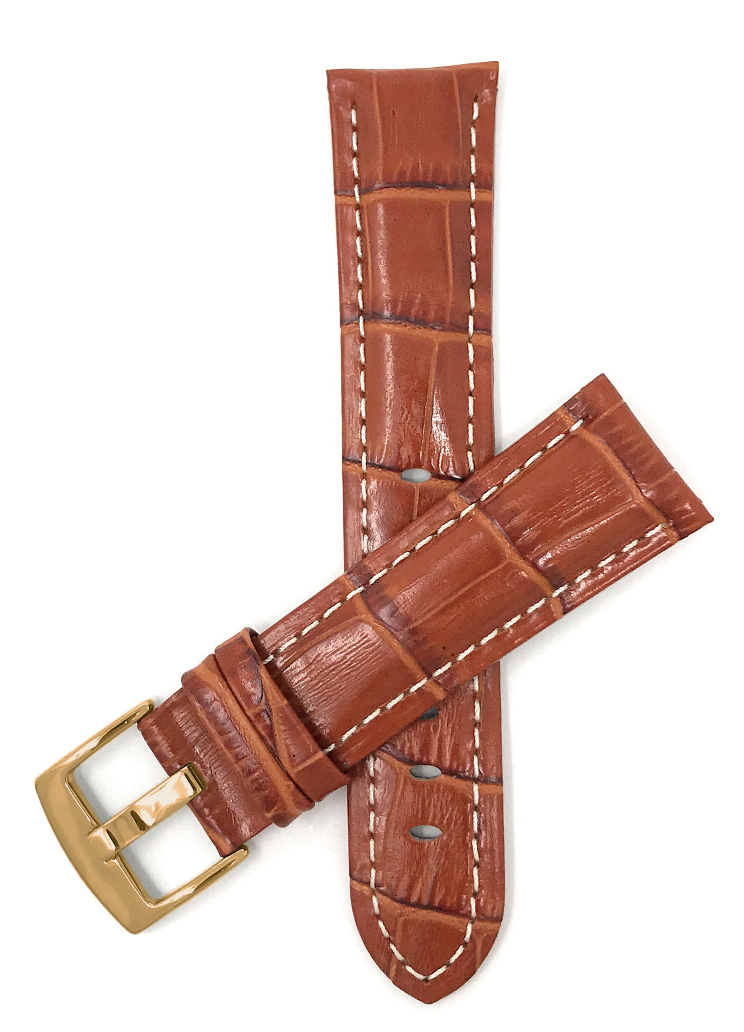 Bandini 22mm Mens Italian Leather Watch Band Strap - Tan With White ...