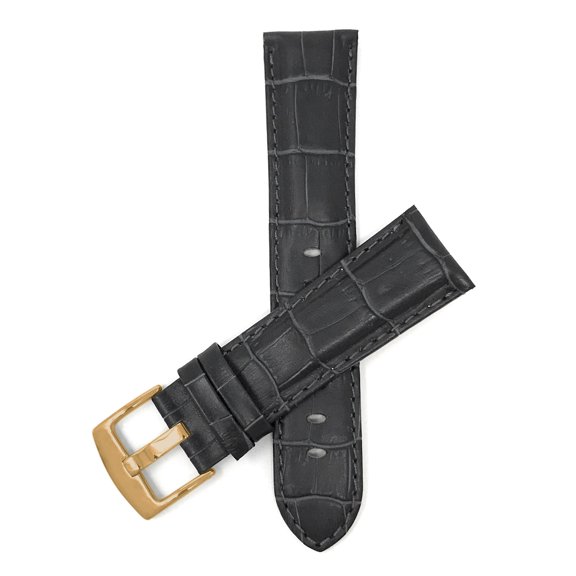 Bandini 22mm Mens Leather Watch Band - Alligator Pattern Leather Watch Strap - Replacement Watch Band for Classic and Smart Watch - Grey 22 mm Watch Band - Gold Buckle