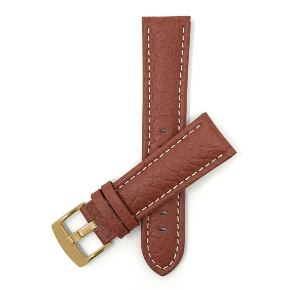 Bandini 22mm Mens Leather Watch Band Strap - Tan - Buffalo Pattern - White Stitch - Gold Buckle