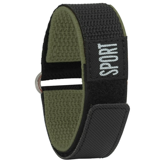 Bandini 22mm Nylon Hook and Loop Sports Watch Band for Men - Waterproof Strap, Machine Washable, Easy to put on - Black and Green - Hook Loop - Fastening - Stainless Steel Clasp