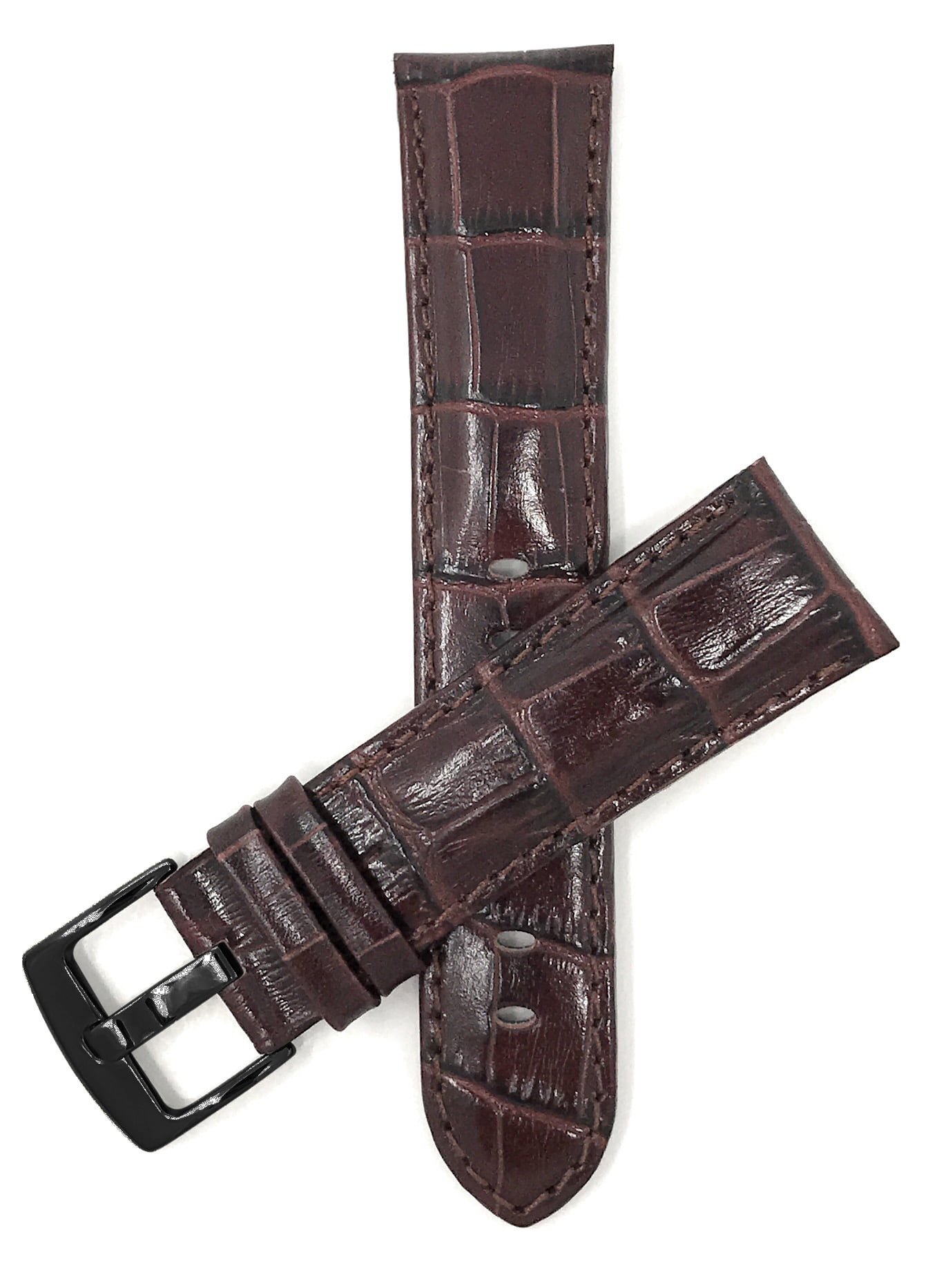 Bandini 24mm Mens Italian Leather Watch Band Strap - Brown - Alligator ...