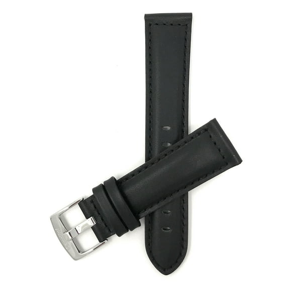Bandini 28mm Mens Leather Watch Band Strap - Black - Tone-on-Tone Stitching - Mat Finish