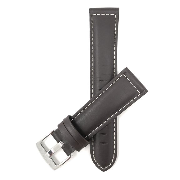 Bandini 30mm Mens Leather Watch Band Strap - Brown - White Stitching - Mat Finish