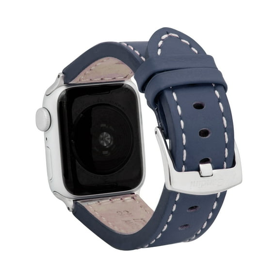 Bandini Band for Apple Watch 42 mm Band Leather 44mm 45mm 41mm 40mm 38mm 49mm & Ultra for Men, Padded iWatch Band for Apple Watch Series 9 8 7 6 5 4 3 2 1 SE - Blue / Stitch / Silver