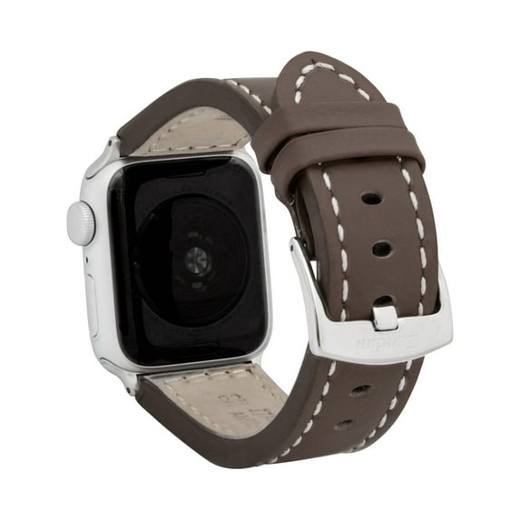 Bandini Band for Apple Watch Band 42mm 44mm 45mm 41mm 40mm 38mm 49mm & Ultra for Men, Padded Leather iWatch Band for Apple Watch Series 9 8 7 6 5 4 3 2 1 SE - Brown / Stitch / Silver
