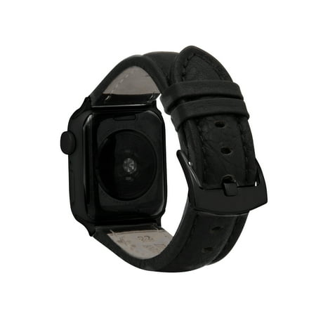 Bandini Band for Apple Watch Leather Band 44mm 45mm 42mm 41mm 40mm 38mm 49mm & Ultra for Men, Classic iWatch Band for Apple Watch Series 9 8 7 6 5 4 3 2 SE, Black Buffalo / Black