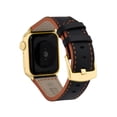 thumbnail image 1 of Bandini Band for Apple Watch Band Leather 44mm 45mm 42mm 41mm 40mm 38mm 49mm & Ultra for Men, Padded iWatch Band for Apple Watch Series 7 9 8 6 5 4 3 2 1 SE - Extra Long XL, Black and Orange / Gold, 1 of 8