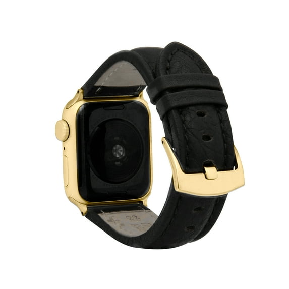 Bandini Band for Apple Watch Leather Band 45mm 44mm 42mm 41mm 40mm 38mm 49mm & Ultra for Men, Classic iWatch Band for Apple Watch Series 9 8 7 6 5 4 3 2 SE, Extra Long XL, Black Buffalo / Gold