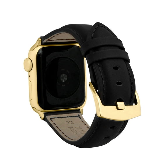 Bandini Band for Apple Watch Leather Band 45mm 44mm 42mm 41mm 40mm 38mm 49mm & Ultra for Men, Classic iWatch Band for Apple Watch Series 9 8 7 6 5 4 3 2 SE - Extra Long XL, Black / Gold