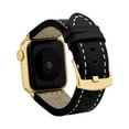 thumbnail image 1 of Bandini Band for Apple Watch Band Leather 45mm 44mm 42mm 41mm 40mm 38mm 49mm & Ultra for Men, Padded iWatch Band for Apple Watch Series 7 9 8 6 5 4 3 2 1 SE - Black / Stitch / Gold, 1 of 8