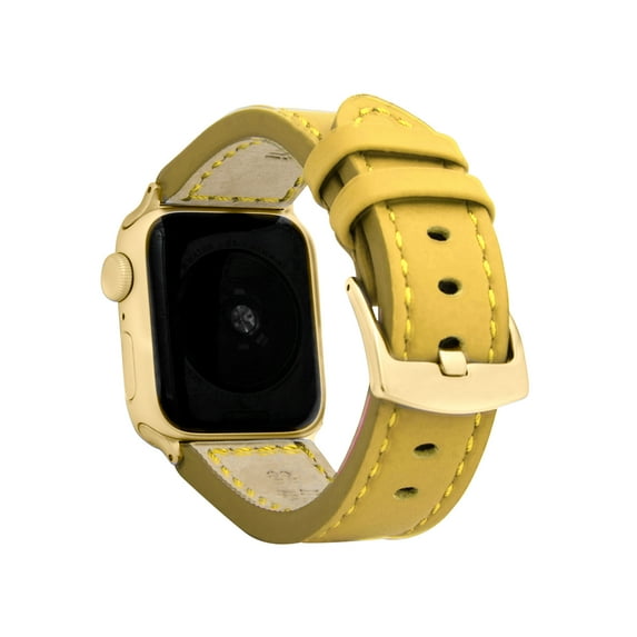 Bandini Band for Apple Watch Leather Band 45mm 44mm 42mm 41mm 40mm 38mm 49mm & Ultra for Men, Padded iWatch Band for Apple Watch Series 9 8 7 6 5 4 3 2 1 SE - Yellow / Gold