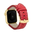 thumbnail image 1 of Bandini Band for Apple Watch Leather Ultra Band 49mm 45mm 42mm 41mm 40mm 38mm 44mm for Men, Padded iWatch Band for Apple Watch Series 9 8 7 6 5 4 3 2 1 SE - Red / Stitch / Gold, 1 of 8