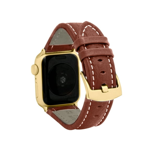 Bandini Band for Apple Watch Ultra Band Leather 49mm 45mm 42mm 41mm 40mm 38mm 44mm for Men, Classic iWatch Band for Apple Watch Series 9 8 7 6 5 4 3 2 SE, Extra Long XL, Tan Buffalo/Stitch / Gold