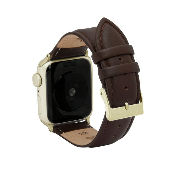 Bandini Classic Leather Bands for Apple Watch Band Womens Men 41mm 40mm 38mm, Padded Leather iWatch Band for Apple Watch Series 9 8 7 6 5 4 3 2 1 SE - Brown / Gold