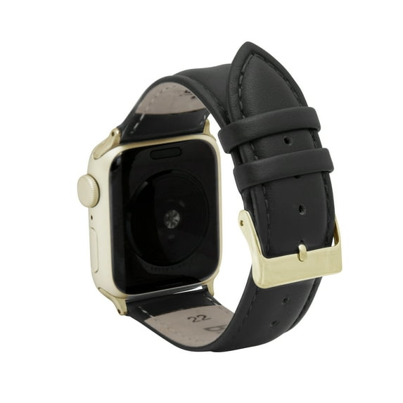 Bandini Classic Leather Bands for Apple Watch Band Womens Men 41mm 40mm 38mm, Padded Leather iWatch Band for Apple Watch Series 9 8 7 6 5 4 3 2 1 SE - Black / Gold