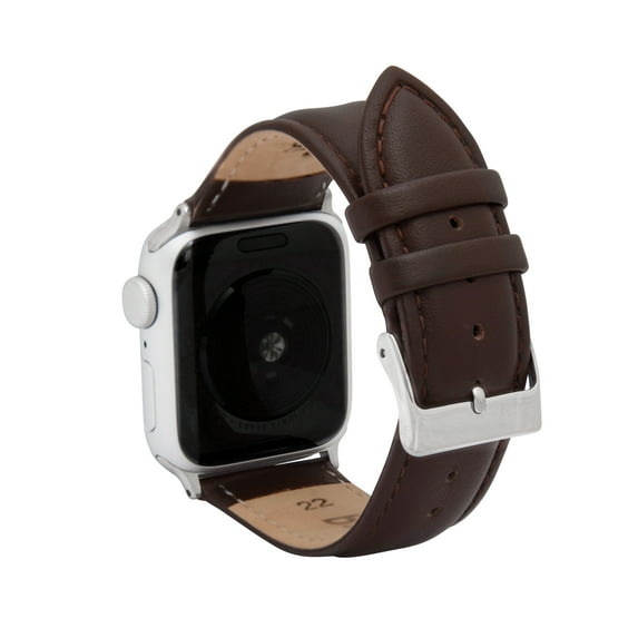 Bandini Classic Leather Bands for Apple Watch Band Womens Men 41mm 40mm 38mm, Padded Leather iWatch Band for Apple Watch Series 9 8 7 6 5 4 3 2 1 SE - Brown / Silver