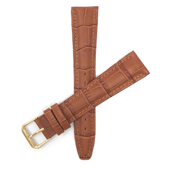 Bandini Extra Long (XL) 14mm Womens Italian Leather Watch Band Strap - Tan - Padded - Alligator Pattern - Gold Buckle