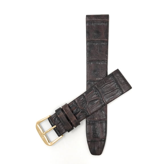 Bandini Extra Long (XL) 16mm Womens Italian Leather Watch Band Strap - Brown - Semi-Glossy - Classic - Gold Buckle