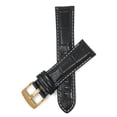 thumbnail image 1 of Bandini Extra Long (XL) 18mm Mens Italian Leather Watch Band Strap - Black - White Stitch - Alligator Pattern - Gold Buckle, 1 of 2