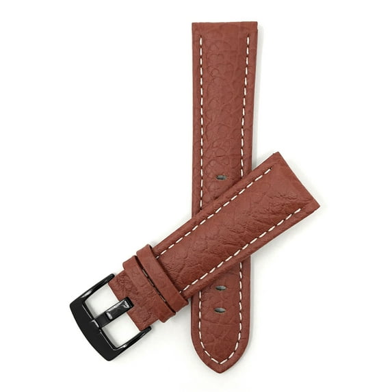 Bandini Extra Long (XL) 18mm Mens Italian Leather Watch Band Strap - Tan - Buffalo Pattern - White Stitch - Classic - Black Buckle