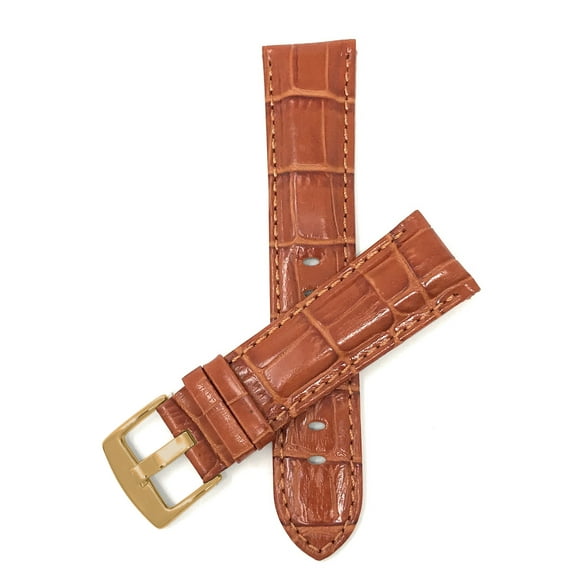 Bandini Extra Long (XL) 22mm Mens Italian Leather Watch Band Strap - Tan - Alligator Pattern - Gold Buckle