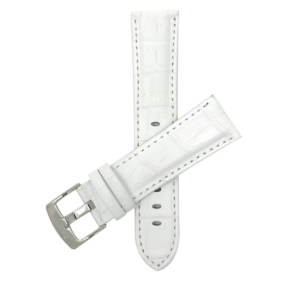 Bandini Extra Long (XL) 24mm Mens Italian Leather Watch Band Strap - White - White Stitch - Alligator Pattern