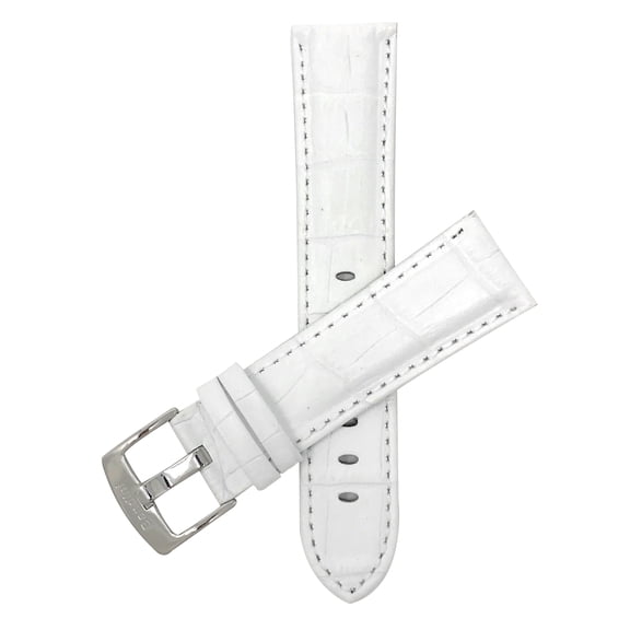 Bandini Extra Long (XL) 26mm Mens Italian Leather Watch Band Strap - White - White Stitch - Alligator Pattern