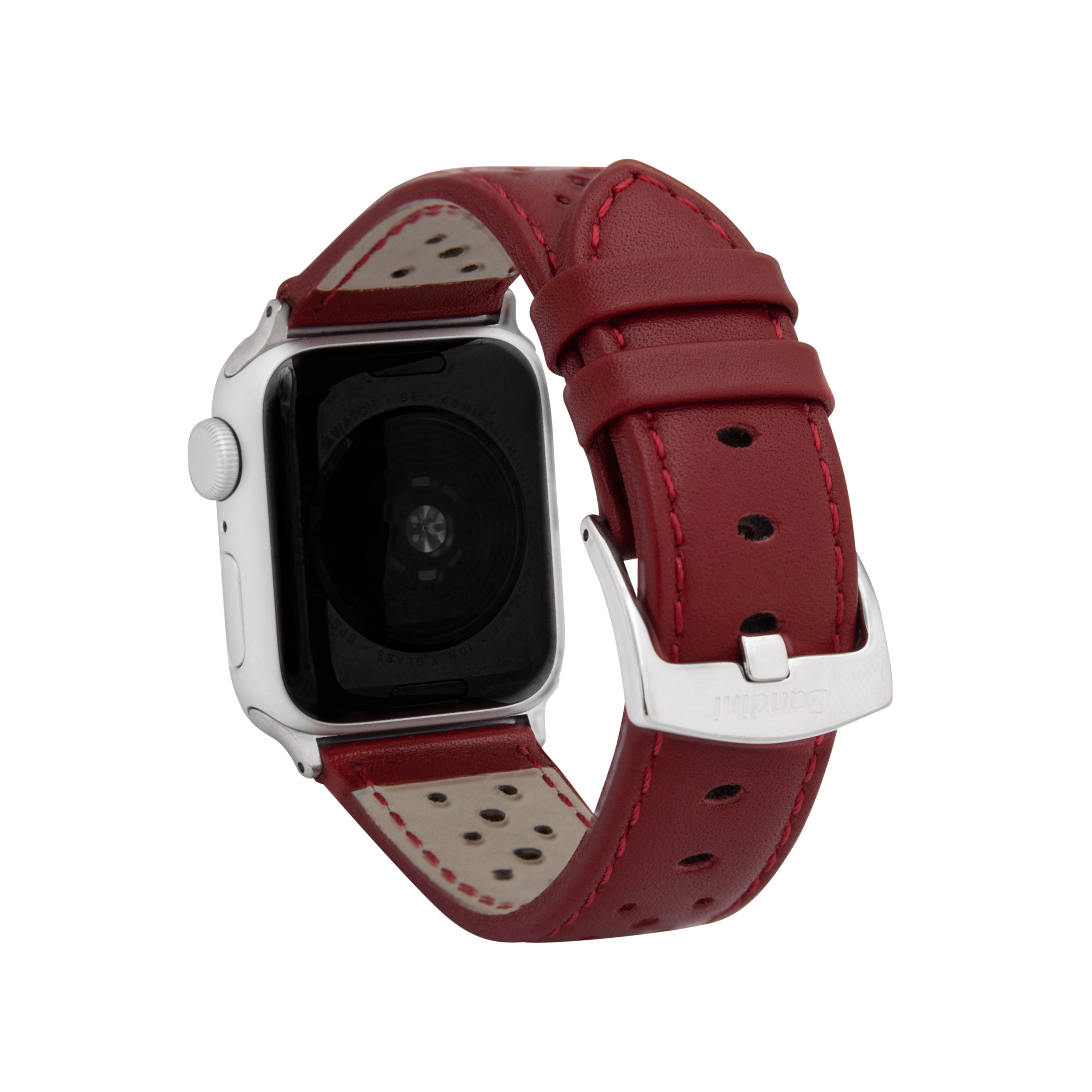 Bandini Extra Long XL Band Compatible with Apple Watch Leather Band 41mm 40mm 38mm Men Rally Strap Replacement for Apple Watch Band Series 9 8 7 6 5 4 3 2 SE Sport iWatch Red Silver Hardware Walmart.c...