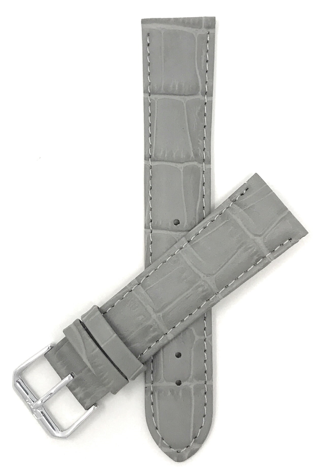 Bandini Grey 12mm Watch Strap Band, Leather, Alligator Pattern ...