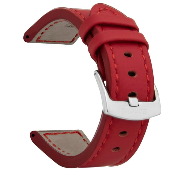 Bandini Mens Aviator Pilot Leather Watch Band - Racing Strap - 22mm Leather Watch Band for Men - Red