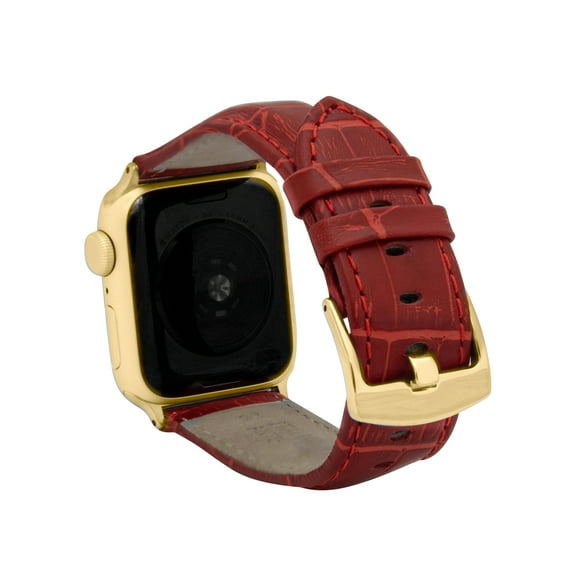 Bandini Mens Band for Apple Watch Band 45mm 44mm 42mm 41mm 40mm 38mm 49mm & Ultra for Men, Alligator Style for iWatch Series 3 9 8 7 6 5 4 3 2 1 SE - Red / Gold