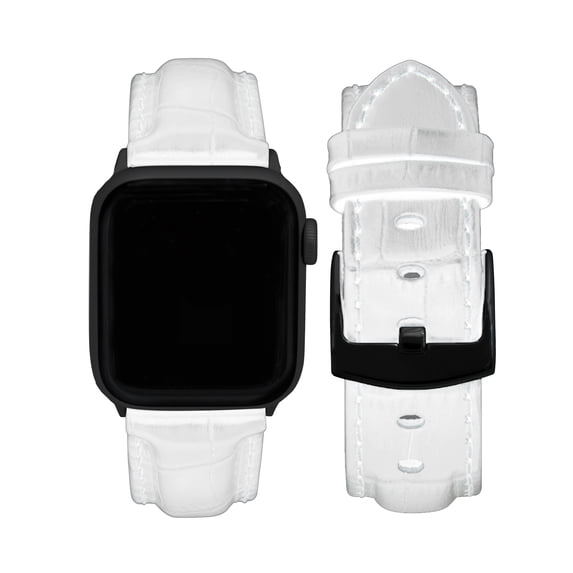 Bandini Mens Band for Apple Watch Band 45mm 44mm 42mm 41mm 40mm 38mm 49mm & Ultra for Men, Alligator Style iWatch Band for Apple Watch Series 7 45mm Band & 9 8 6 5 4 3 2 1 SE - White / Black