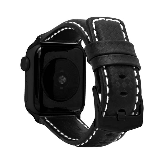 Bandini Mens Carbon Fiber Leather for Apple Watch Band 44mm 45mm 42mm 41mm 40mm 38mm Ultra 49mm for Men, Distressed Leather for Apple Watch Series 9 8 7 6 5 4 3 2 SE & iWatch - Black and White / Black