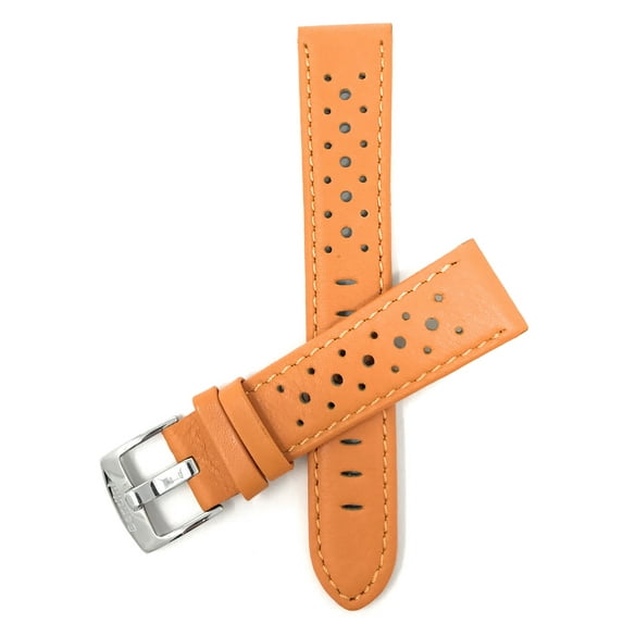 Bandini Mens Extra Long Leather Rally Strap - Breathable Perforated Racing Watch Band - Replacement Racer Rally Band for Classic and Smart Watch - Orange 24mm XL Watch Band