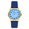 thumbnail image 1 of Bandini Mens Glow Watch - Leather Band - 38mm Analog Men's Easy to Read Wrist Watch with Light, Light Up Watches, Quartz, White Dial, Big Numbers, Glow in the Dark Hands - Gold Tone / Blue, 1 of 6