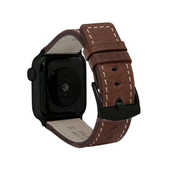 Bandini Mens Leather for Apple Watch Band 42mm 44mm 45mm 41mm 40mm 38mm 49mm & Ultra for Men, Square Tip Band for Apple Watch Series 9 8 45mm Band & Series 7 6 5 4 3 2 1 SE - Brown Buffalo / Black