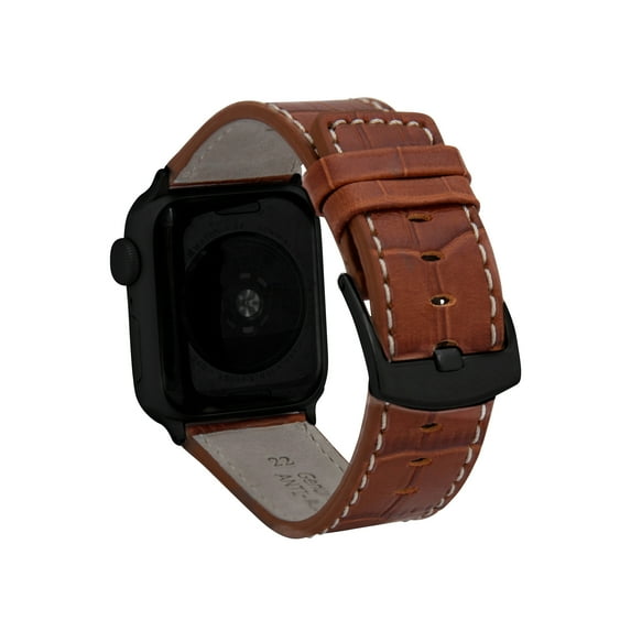 Bandini Mens Leather for Apple Watch Band 42mm 44mm 45mm 41mm 40mm 38mm 49mm & Ultra for Men, Square Tip Band for Apple Watch Series 9 8 45mm Band & Series 7 6 5 4 3 2 1 SE - Tan / Black