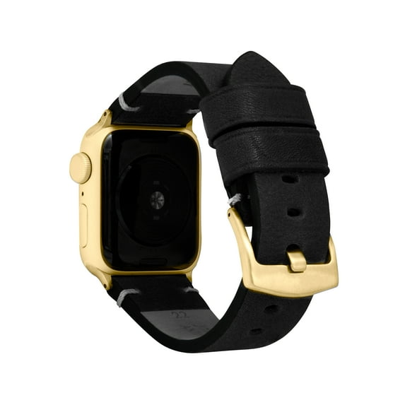 Bandini Mens Leather Band for Apple Watch Band 44mm 45mm 42mm 41mm 40mm 38mm 49mm for Men, Distressed Leather for Apple Watch Ultra Band & Series 9 8 7 6 5 4 3 2 SE & iWatch - Black Distressed / Gold