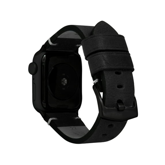 Bandini Mens Leather Band for Apple Watch Band 44mm 45mm 42mm 41mm 40mm 38mm 49mm for Men, Distressed Leather for Apple Watch Ultra Band & Series 9 8 7 6 5 4 3 2 SE & iWatch - Black Distressed / Black