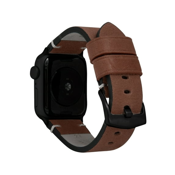 Bandini Mens Leather Band for Apple Watch Band 44mm 45mm 42mm 41mm 40mm 38mm 49mm for Men, Leather for Apple Watch Ultra Band & Series 9 8 7 6 5 4 3 2 SE & iWatch - Dark Tan Distressed / Black