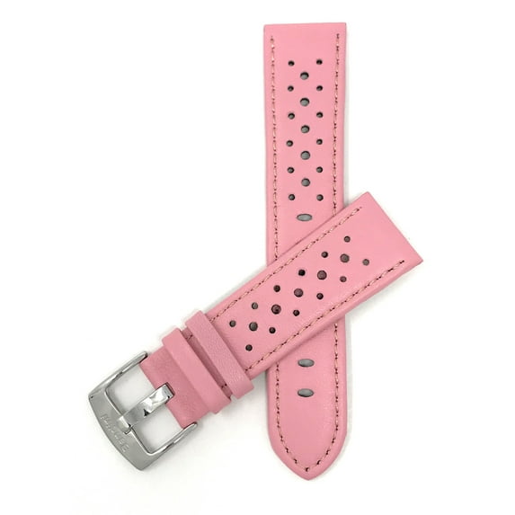 Bandini Mens Leather Rally Strap - Breathable Perforated Racing Watch Band - Replacement Racer Rally Band for Classic and Smart Watch - Pink 18mm Watch Band