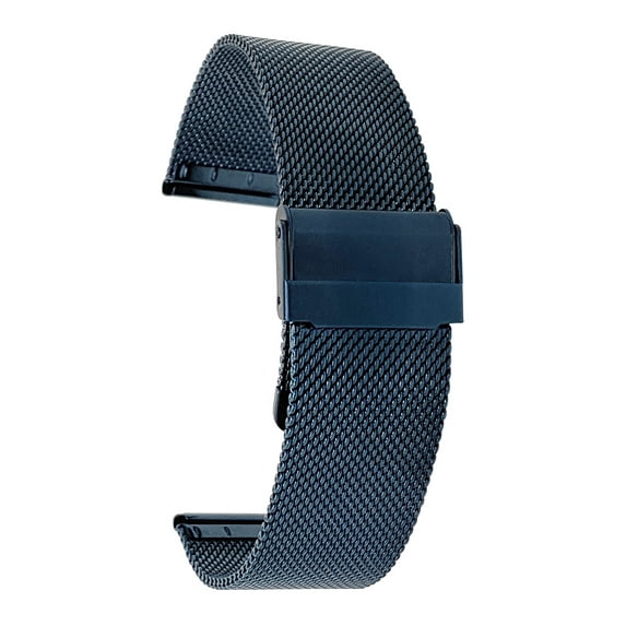 Bandini Mesh Watch Band, Stainless Steel Watch Band, Metal Watch Bands For Men / Women, Fold Over Watch Band Clasp, Adjustable Length Watch Strap, 24mm Metal Watch Band, Blue Watch Band / Fine Mesh