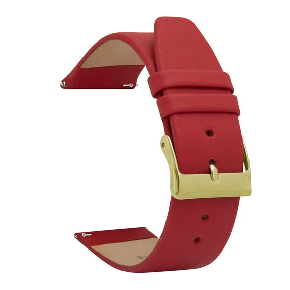 Bandini Quick Release Leather Watch Band - Red - Classic - Slim Replacement Watch Strap for Classic and Smart Watch Bands - Gold Buckle - 12mm Watch Bands for Women