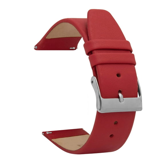 Bandini Quick Release Leather Watch Band - Red - Classic - Slim Replacement Watch Strap for Classic and Smart Watch Bands - Silver Buckle - 14mm Watch Bands for Women