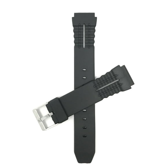 Bandini Rubber Watch Band, Black Resin Replacement for Casio, Compatible with Timex Digital Watch Bands & More, Waterproof Sport Strap, Rippled, Indented, 2 Spring Bars Included - 20mm