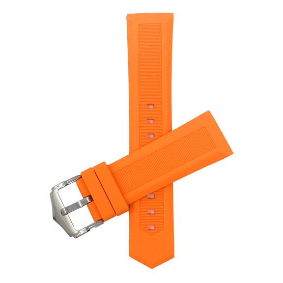Bandini Silicone Watch Bands - Soft Rubber Replacement Watch Straps - Smooth and Ribbed - Waterproof - Stainless Steel Buckle - (Orange, 14mm)