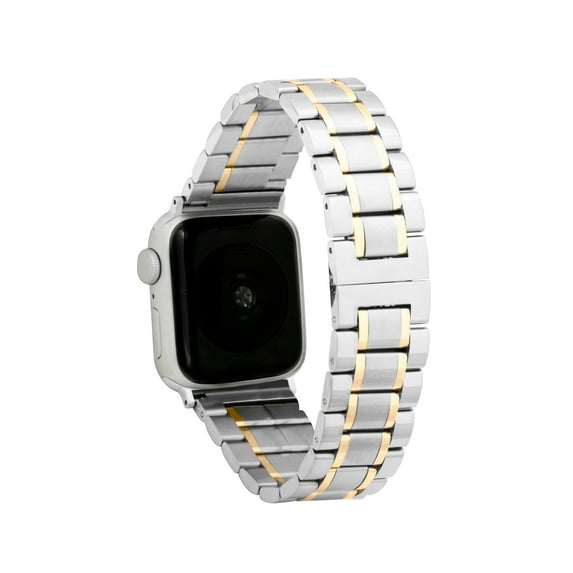 Bandini Stainless Steel Band for Apple Watch Metal Band 44mm 45mm 42mm 41mm 40mm 38mm Ultra 49mm for Men, Replacement Strap for Metal Apple Watch Band Series 9 8 7 6 5 4 3 2 SE & iWatch - Silver/Gold