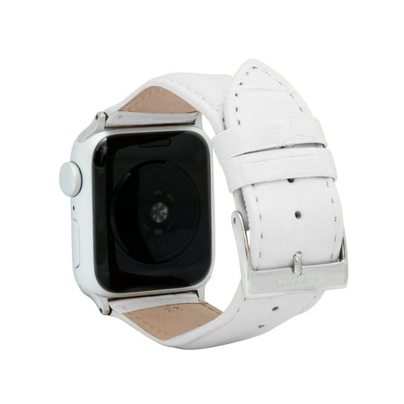Bandini Womens Band for Apple Watch Band 44mm 38mm 41mm 42mm 40mm 45mm 49mm for Women, Alligator Style Leather iWatch Band for Apple Watch Series 9 8 7 6 5 4 3 2 1 SE & Ultra - White / Silver