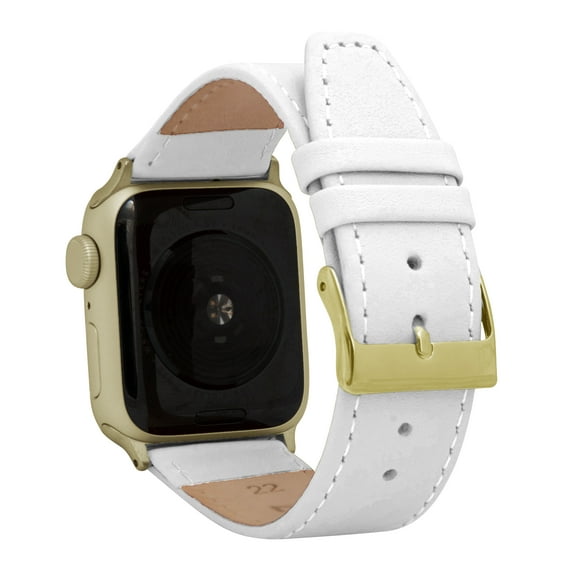 Bandini Womens Slim Leather Bands for Apple Watch Band 40mm 41mm 38mm for Women, Leather iWatch Band Strap for Apple Watch Series 9 8 7 6 5 4 3 2 1 SE - White Buffalo / Gold